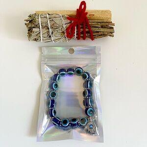 SAGE , PALO SANTO , EVIL EYE BRACELET , RED STRING COMPLETE PROTECTION SET NEW